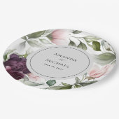 ピンクとプラムの植物性チャーム結婚ズ ペーパープレート (アングル)