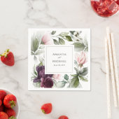 ピンクとプラムの水彩植物性チャーム結婚ズ スタンダードカクテルナプキン (インサイチュ)