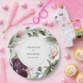 ピンクとプラムの水彩植物性チャーム結婚ズ ペーパープレート (パーティー)