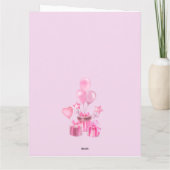 ピンクとプレゼントと風船のラウンドフォト カード (裏面)