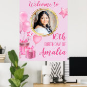 ピンクとプレゼントと風船のラウンドフォト ポスター (ホームオフィス)