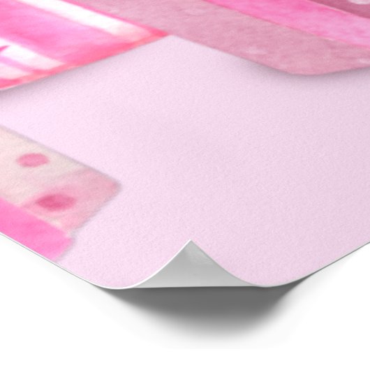 ピンクとプレゼントと風船のラウンドフォト ポスター (角)