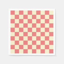 ピンクとベージュのチェッカーボード スタンダードカクテルナプキン