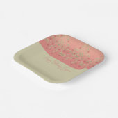 ピンクとベージュのフローラアクセント付き正方形 ペーパープレート (傾斜あり)