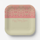 ピンクとベージュのフローラアクセント付き正方形 ペーパープレート (正面)