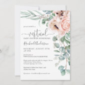 ピンクとベージュのフローラバーチャルベビーシャワー 招待状 (正面)