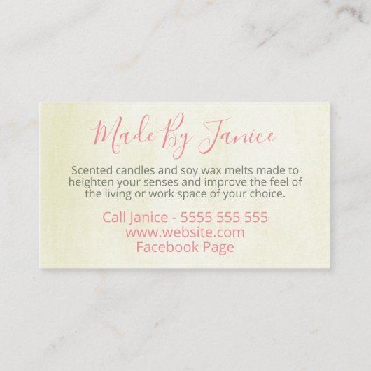 ピンクとベージュのフローラ手作りキャンドルソイワックスのメルト 名刺 (裏面)