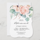 ピンクとベージュの水の色のフローラ退職 招待状 (正面)