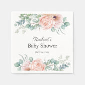 ピンクとベージュの水カラーフローラベビーシャワー スタンダードカクテルナプキン (正面)