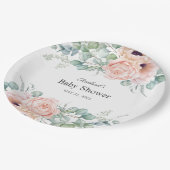 ピンクとベージュの水カラーフローラベビーシャワー ペーパープレート (アングル)