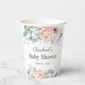 ピンクとベージュの水カラーフローラベビーシャワー 紙コップ (裏面)