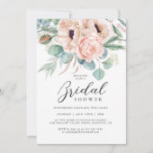 ピンクとベージュの水彩花のブライダルシャワー 招待状 (正面)