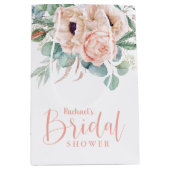 ピンクとベージュの水彩花イラストのウェディングシャワーのギフトバッグ ミディアムペーパーバッグ (正面)