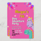 ピンクとベージュよくはしゃぐの可愛い恐竜の子供たち 招待状 (正面/裏面)