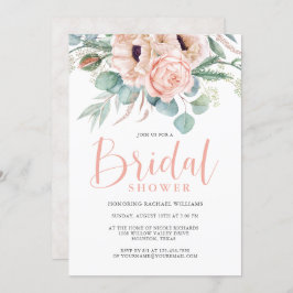 ピンクとベージュウォーターのカラーフローラブライダルシャワー 招待状