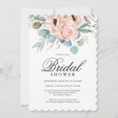 ピンクとベージュウォーターのカラーフローラブライダルシャワー 招待状 (正面)
