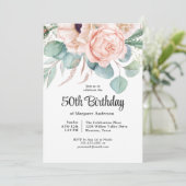 ピンクとベージュウォーターのカラーフローラ50誕生日 招待状 (スタンド正面)