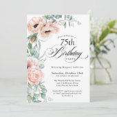 ピンクとベージュウォーターのカラーフローラ75誕生日 招待状 (スタンド正面)