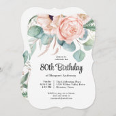 ピンクとベージュウォーターのカラーフローラ80誕生日 招待状 (正面/裏面)