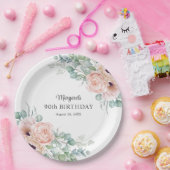 ピンクとベージュウォーターのカラーフローラ90誕生日 ペーパープレート (パーティー)