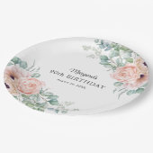 ピンクとベージュウォーターのカラーフローラ90誕生日 ペーパープレート (アングル)