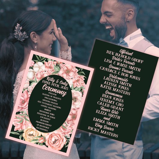 ピンクとベージュフラワーオーバル深いグリーン結婚ズ プログラム