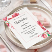 ピンクとホワイトのウェディング ウォーターカラー マグノリア フラワーデザイン 招待状