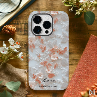 ピンクとホワイトのエンボス加工フラワーレリーフ Case-Mate iPhone 14 PROケース