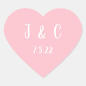 ピンクとホワイトのカップル ウェディング モノグラム ハートシール (正面)