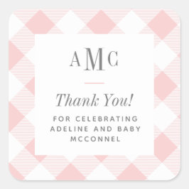 ピンクとホワイトのギンガムチェックのモノグラム感謝の意を表すスクエアS スクエアシール
