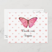 ピンクとホワイトのグリッターありがとうテンプレート ポストカード (正面/裏面)