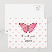 ピンクとホワイトのグリッター感謝テンプレート ポストカード (正面/裏面)