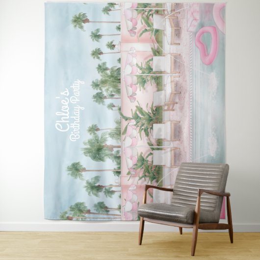 ピンクとホワイトのサマー プールパーティー タペストリー (インサイチュ)