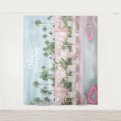 ピンクとホワイトのサマー プールパーティー タペストリー (正面)