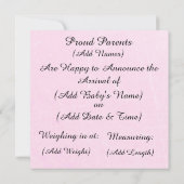 ピンクとホワイトのシェブロンストライプの誕生日のお知らせ 案内状 (裏面)