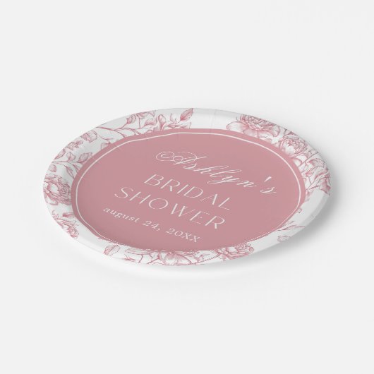 ピンクとホワイトのシノワズリー ブライダルシャワー ペーパープレート (アングル)