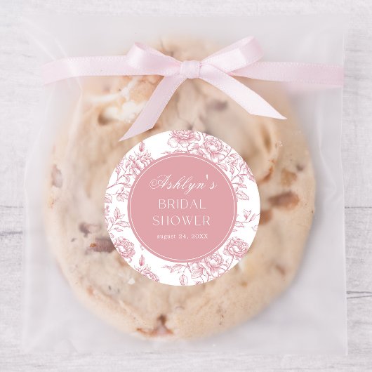 ピンクとホワイトのシノワズリー ブライダルシャワー ラウンド ステッカー