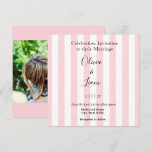 ピンクとホワイトのストライプの写真を使った結婚式の招待状
