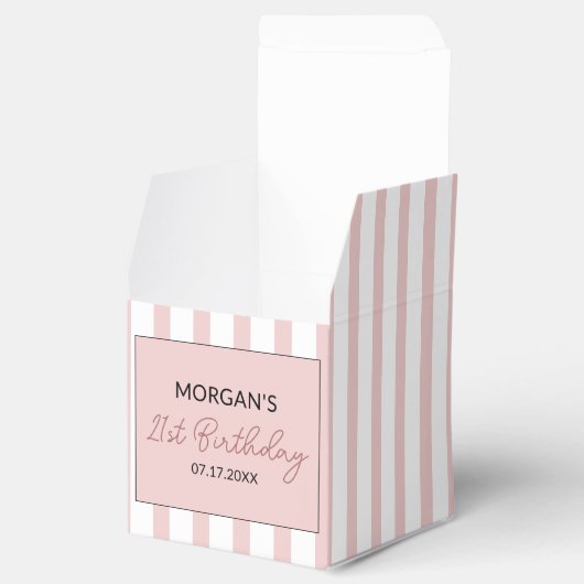 ピンクとホワイトのストライプの誕生日お礼ネーム フェイバーボックス (オープン)