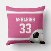 ピンクとホワイトのストライプサッカーボール クッション (裏面)