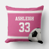 ピンクとホワイトのストライプサッカーボール クッション (正面)