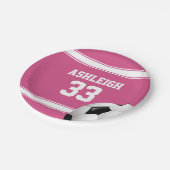 ピンクとホワイトのストライプサッカーボール ペーパープレート (アングル)