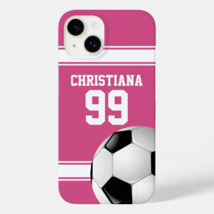 ピンクとホワイトのストライプサッカーボール Case-Mate iPhone 14ケース