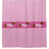 ピンクとホワイトのストライプダックスシャントシャワーカーテン シャワーカーテン (正面)