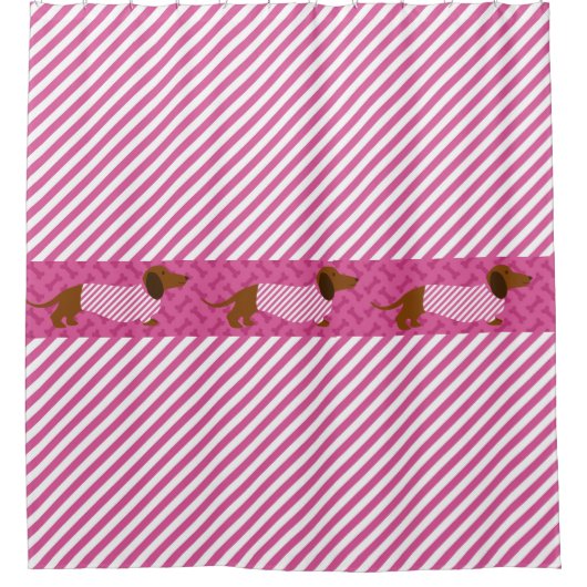 ピンクとホワイトのストライプダックスシャントシャワーカーテン シャワーカーテン (正面)