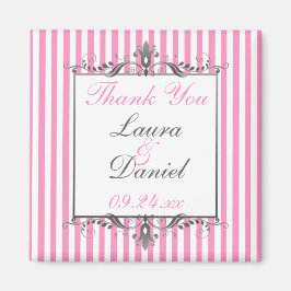 ピンクとホワイトのストライプ ウェディング フェイバー マグネット