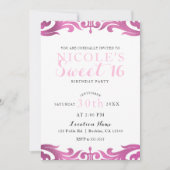 ピンクとホワイトのダマスク・シック・エレガント・スイート16パーティー 招待状 (正面)