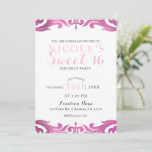 ピンクとホワイトのダマスク・シック・エレガント・スイート16パーティー 招待状 (スタンド正面)