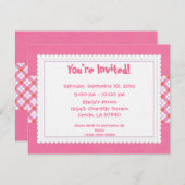 ピンクとホワイトのチェックパーティー招待状 招待状 (正面/裏面)