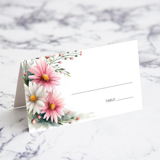 ピンクとホワイトのデイジーの結婚式プレイスカード プレイスカード